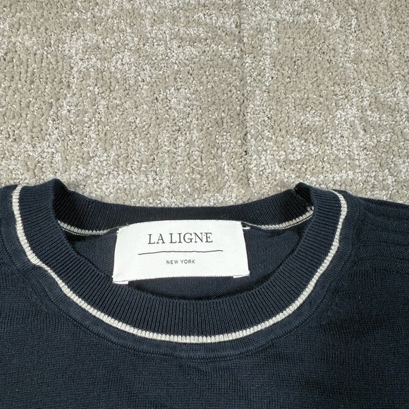 La Ligne Navy Blue Striped 100% Cotton Crew Neck Long Sleeve Sweater Size Small - Picture 2 of 6